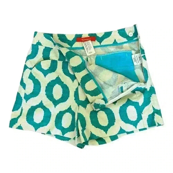 Anthropologie Cartonnier High Rise Turquoise and Cream Ikat Shorts Size 4 - Picture 6 of 8